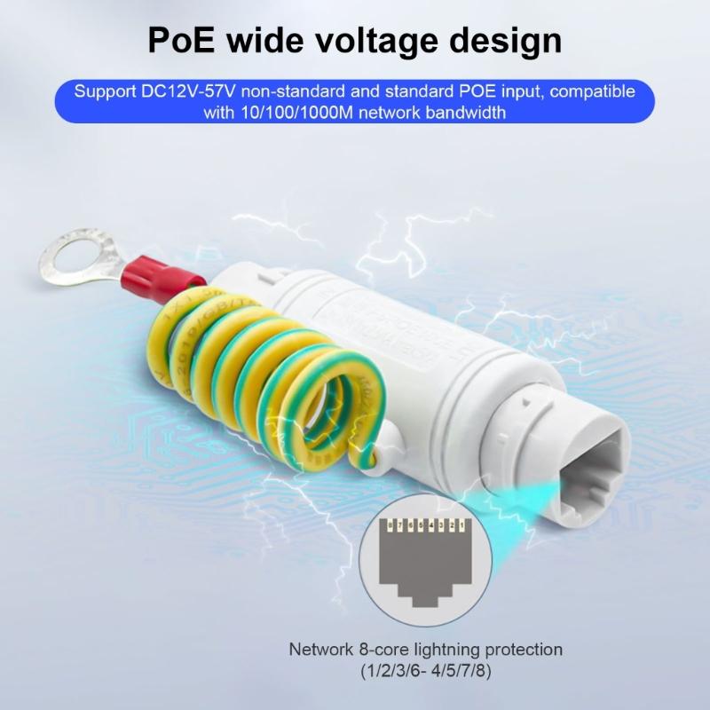 Сетевой грозозащита Gigabit PoE, Защита от перенапряжения для Gigabit-сетей RJ45, Уличная водонепроницаемая, Стабильное соединение