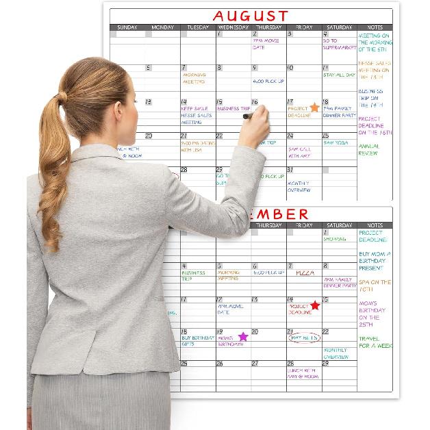 Large Dry Erase Calendar for Wall - Undated 2 Month Wall Calendar, 38" x 28"(Vertical), Erasable & Reble Laminated Wall Calendar Dry Erase with 8