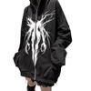 Y2K Black Wind Dark Flower Print Hat, Zipper Wings Sleeveless Outerwear for Men & Women