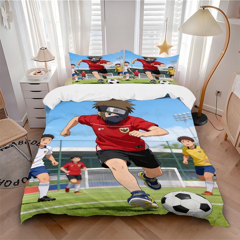 3pcs Soccer Hero Bedding Set, Includes One Quilt Cover and Two Pillowcases, Bedroom and Guest Room Decoration. T7231195