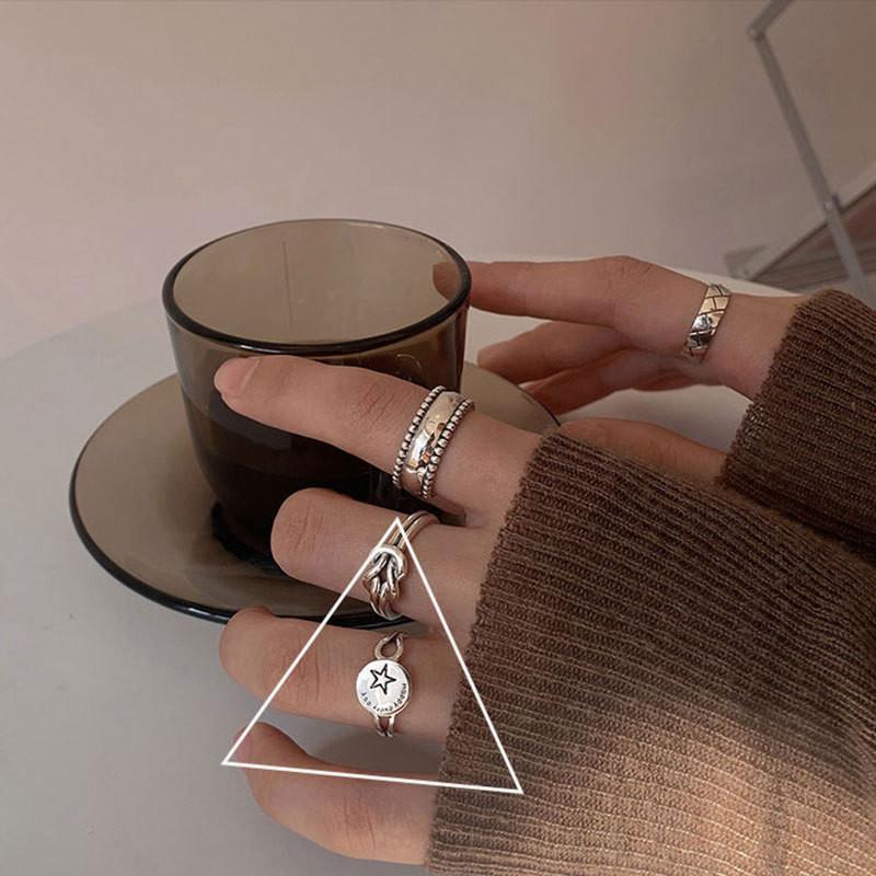 925 Регулируемое Элегантное Кольцо из Стерлингового Серебра Геометрического Стиля для Женщин Трендовое