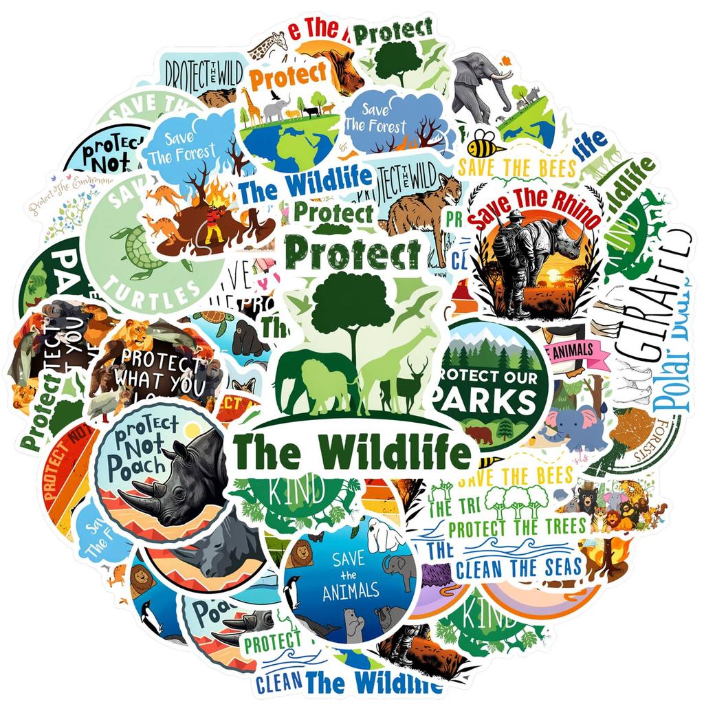 35pcs-50pcs Motivational Wildlife Stickers Whimsical Animal Conservation Stickers Stationery Stickers