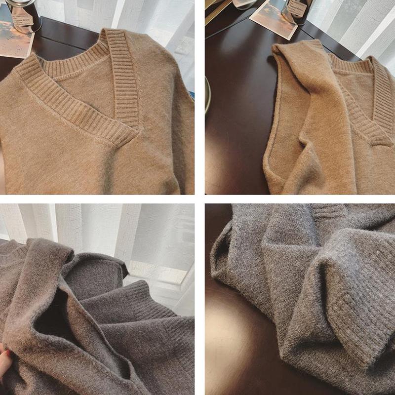 Свитер с v-образным вырезом, женский осенне-зимний корейский однотонный вязаный жилет, повседневный свободный модный свитер без рукавов в консервативном стиле, жилет