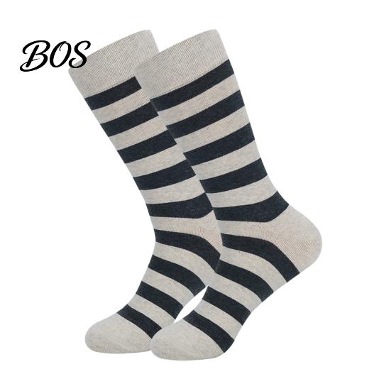 Essential Basic Trouser Socks 1 Pair Men's Stripe Crew Socks, Mid-Calf Dress for Business, Comfortable Business Casual Breathable Cotton with