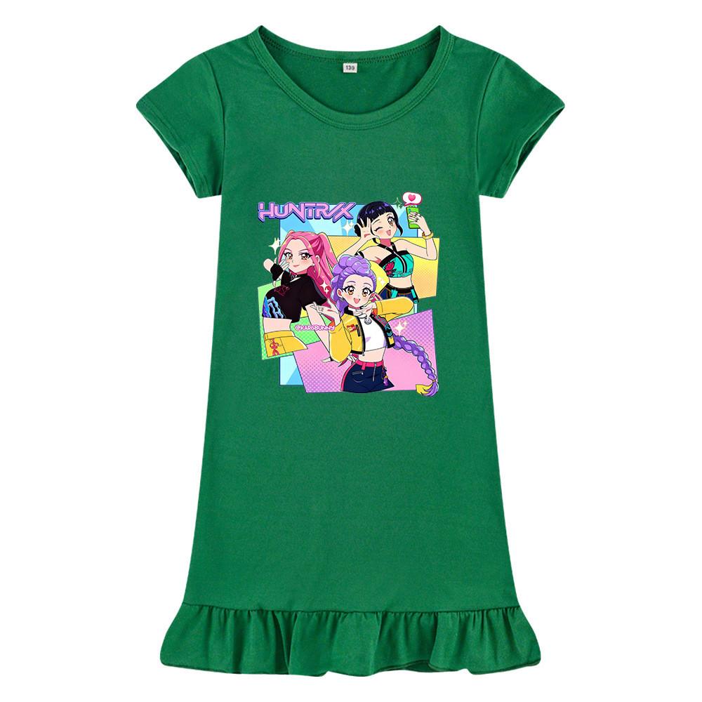 M1232 Kids Girls Kpop Rumi Zoey Mira Print Short Sleeves Ruffle Dress