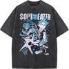 Япония Аниме Soul Eater Черная Печать Мужские Женские Стиранные Футболки Повседневная Свободная Футболка Харадзюку Мужская Мягкая Манга Ретро Футболка