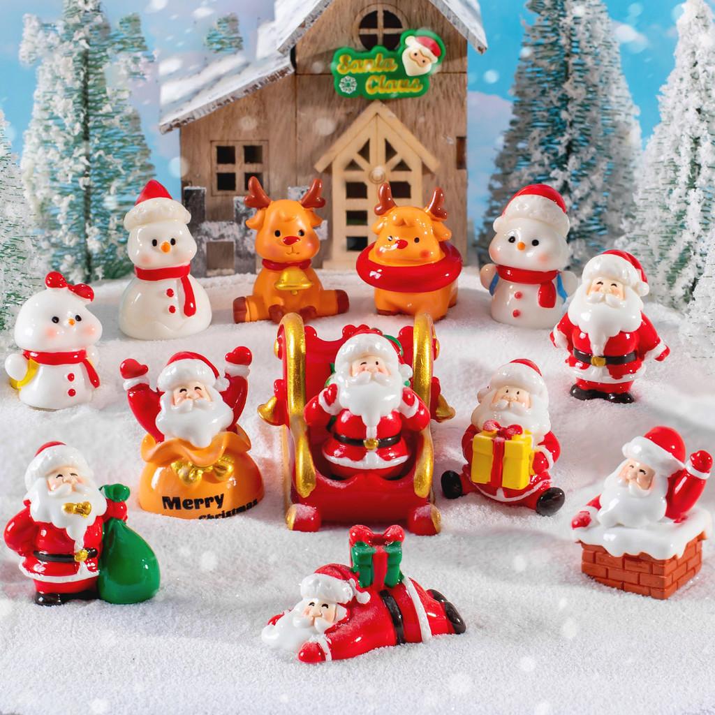 Stylish Resin Christmas Santa Claus And Snowman Miniature Ornaments Tabletop Decor
