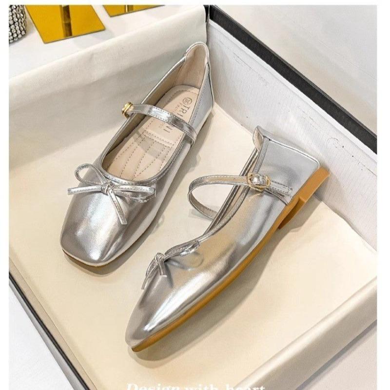 Осенние туфли Мэри Джейн на плоской подошве с серебристым бантом, женские модные кожаные мокасины с круглым носком, женские туфли на плоской подошве, размер 35-40