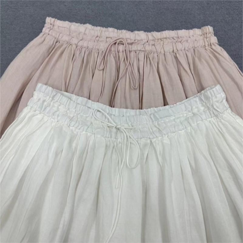 Johnature Лето Осень Японские кружевные панели Чистый Рами Эластичные юбки на завязках Свободные женские юбки Мори