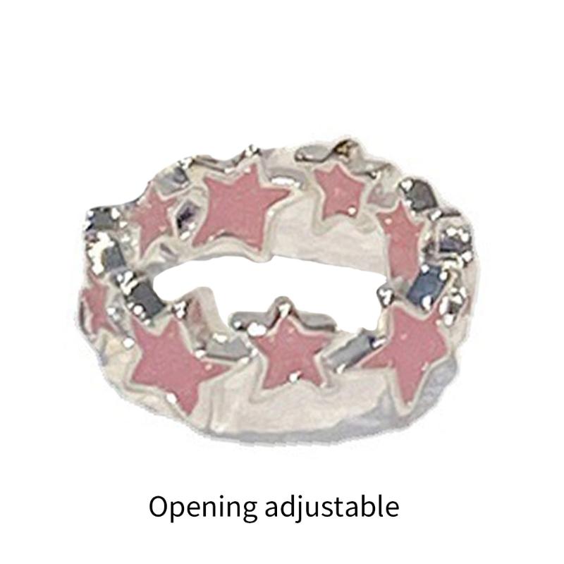 Pentagram-Finger Ring Adjustable Pink White-Star-Open Ring Cute Sweet Cool Jewelry Fashion Star Ring Valentines Day Gift