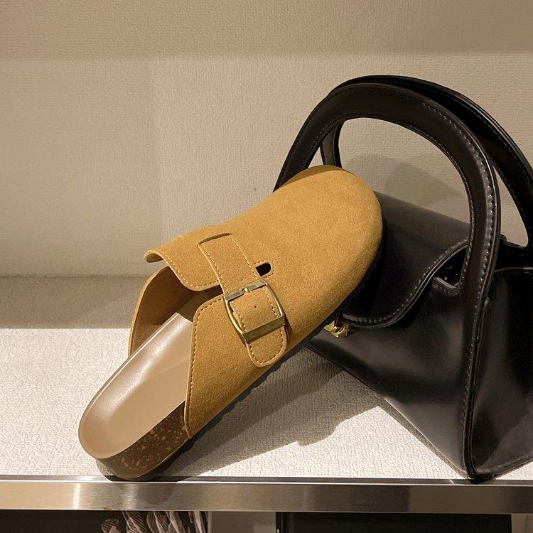 2025 New Spring and Autumn Thick-soled Boken Bag Head Half Slippers, Wearing a Pair of Lazy Shoes