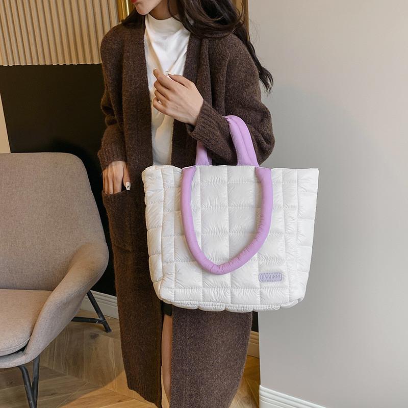 Modern Street Style Diamond Grid Cotton Jacket Tote Bag Women's 2023 Winter New Popular All-match Underarm Shoulder Bag