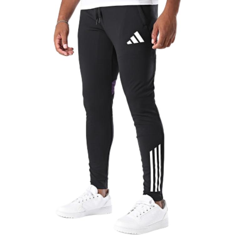 adidas Полосатые облегающие футбольные брюки Мужские брюки Черные JP3118