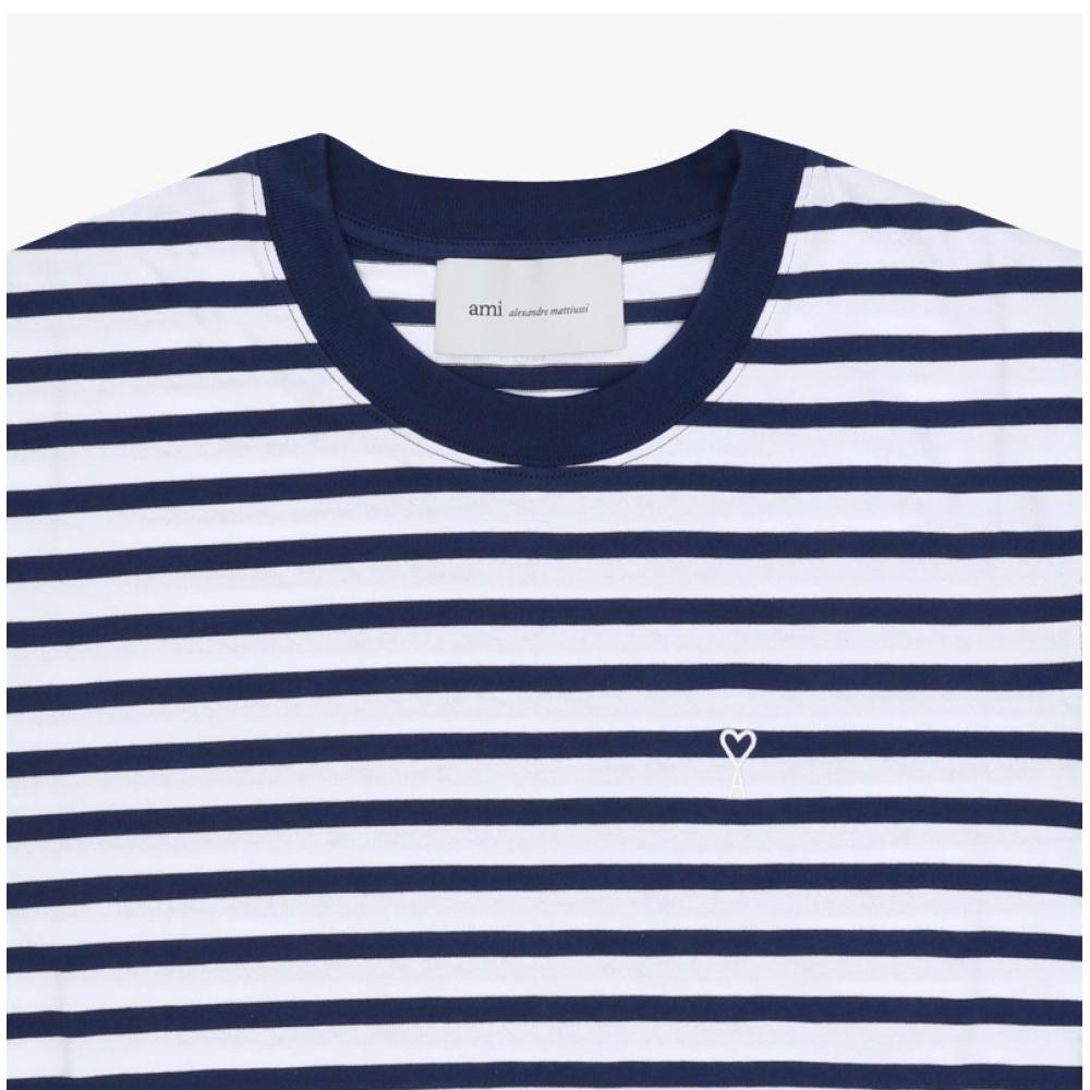 Ami Unisex Long Sleeve Tee With Heart Logo In Stripes Je0210 A044