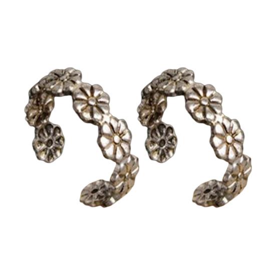 2Pcs Foot Ring Comfortable Alloy Joint Rings with Exquisite Flowers Adjustable Opening Design Electroplated Toe Rings