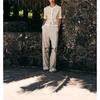 Linen Blended round Neck Short Sleeve Suit Outwear 3597998 High Waist Straight-leg Casual Pants 3723998