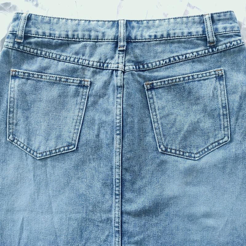 Джинсовая юбка-миди А-силуэта с высокой талией, минималистичная, 2025