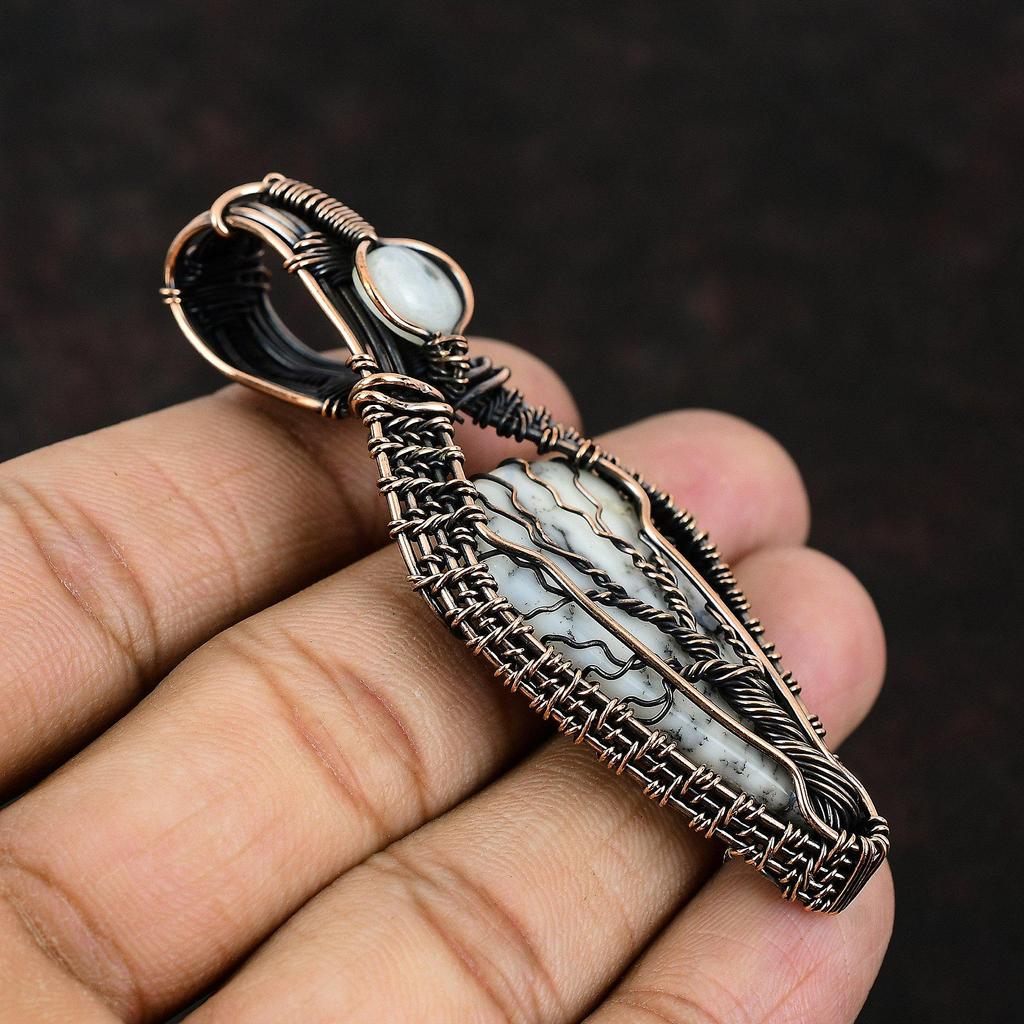 Древо жизни опаловый дендрит драгоценный камень кулон медная проволока обернутый кулон ювелирные изделия ручной работы дизайнерский кулон лунный камень ювелирные изделия подарок для друга