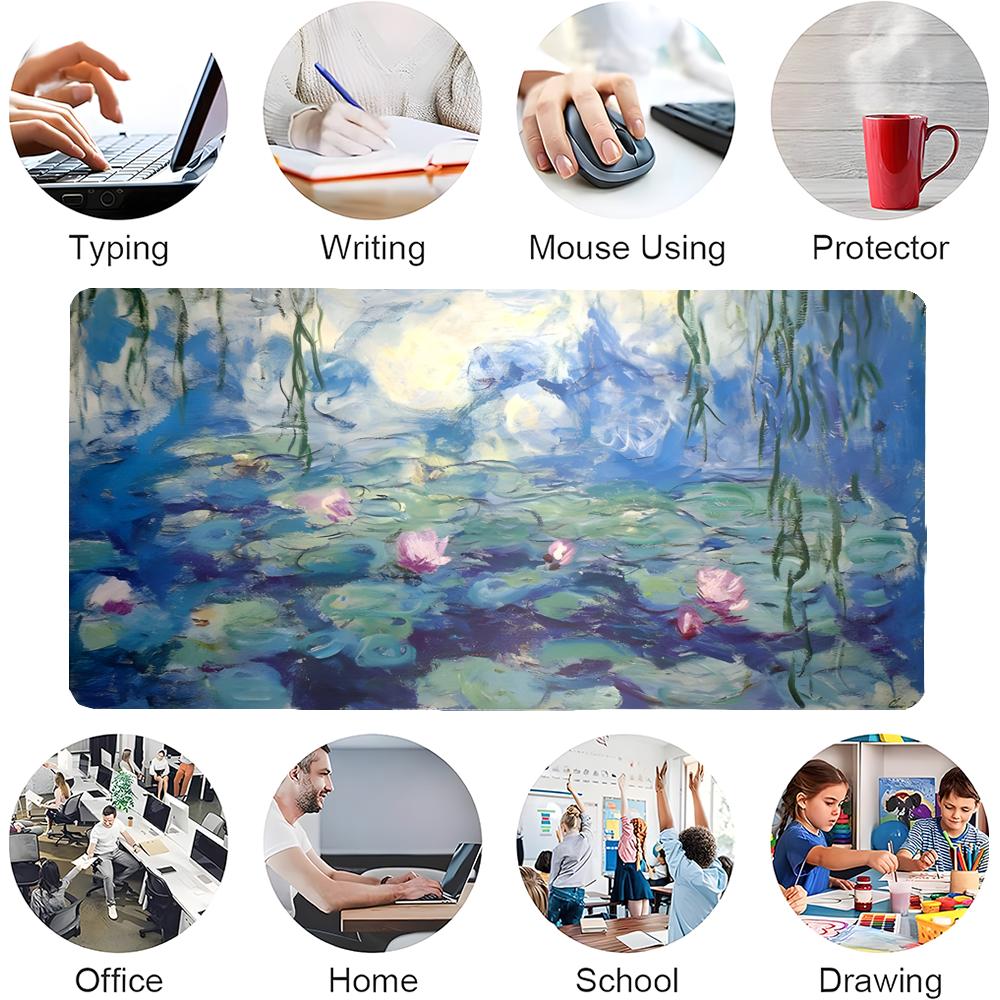 Art Lotus Pond Mouse Pad Waterproof Nonslip Impressionism Water Lily Willow Scenery Pattern Mousepad Computer Gaming Mousepad