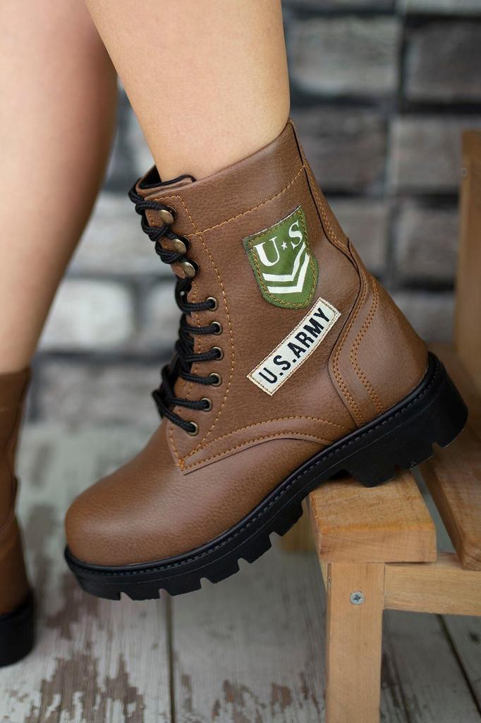 Men's Fashion Faux Leather Flat Heeled Booties Bootie Brown Unisex Boots Shoes