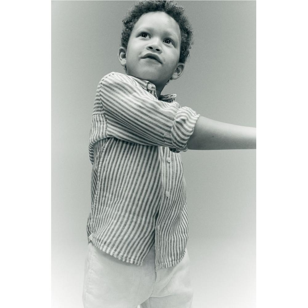 H M Long Sleeve Linen Shirt Blue Stripe