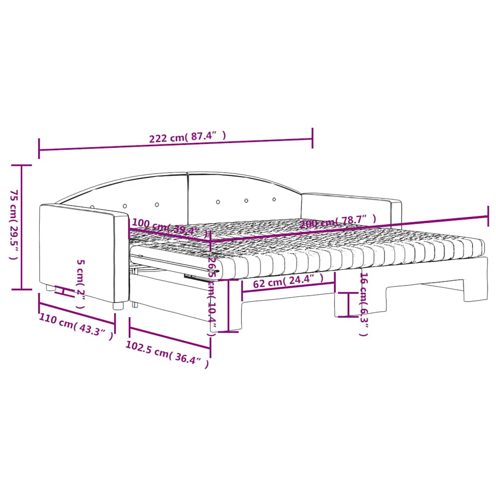 Extendable Daybed with Mattresses Yellow 100x200 cm Velvet