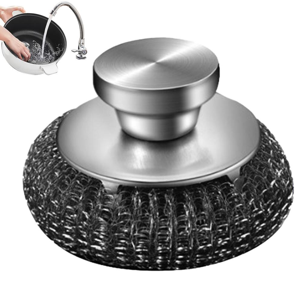 Kitchen Stainless Steel Washing Brush Metal Sponge Scrubber with Handle for Dishes Pots Pans Grills Sink Cleaning Tools