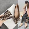 Pointed Flat Women's Shoes New Houndstooth Bow Ladies  Comfortable and Versatile Soft Bottom Four Seasons Work