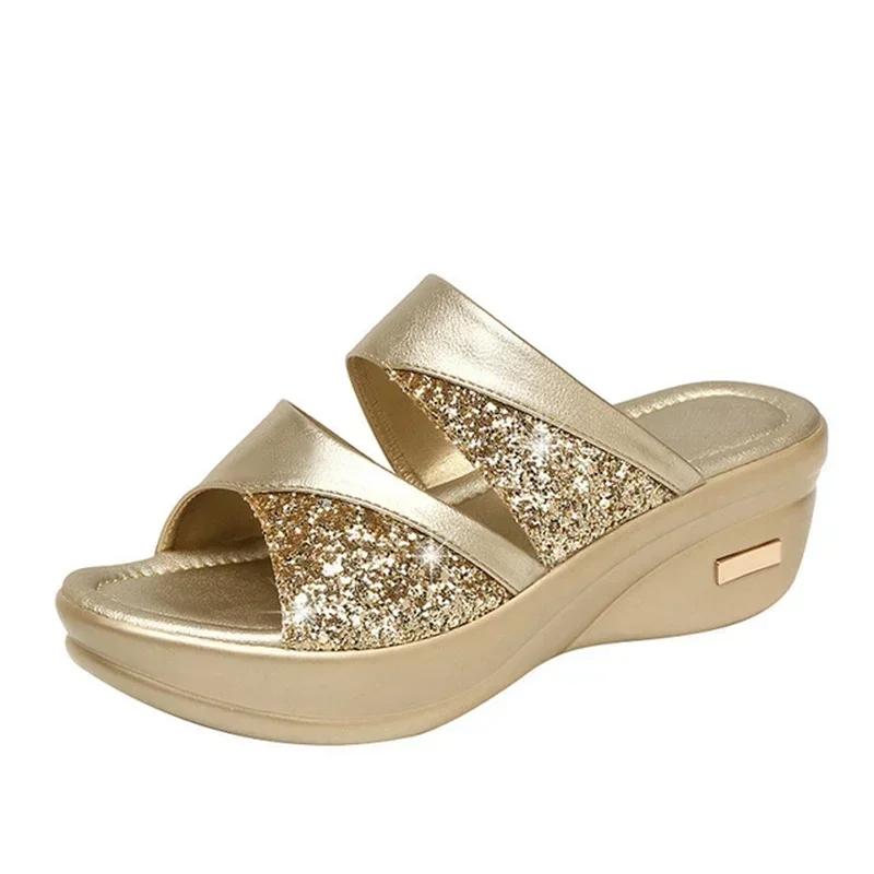 Fashion Sandals Woman Summer Gold Open Toe Sandal Dress Shoes Womens High Heels Sandals Platform Wedges Heeled Pumps Ladies Shoes