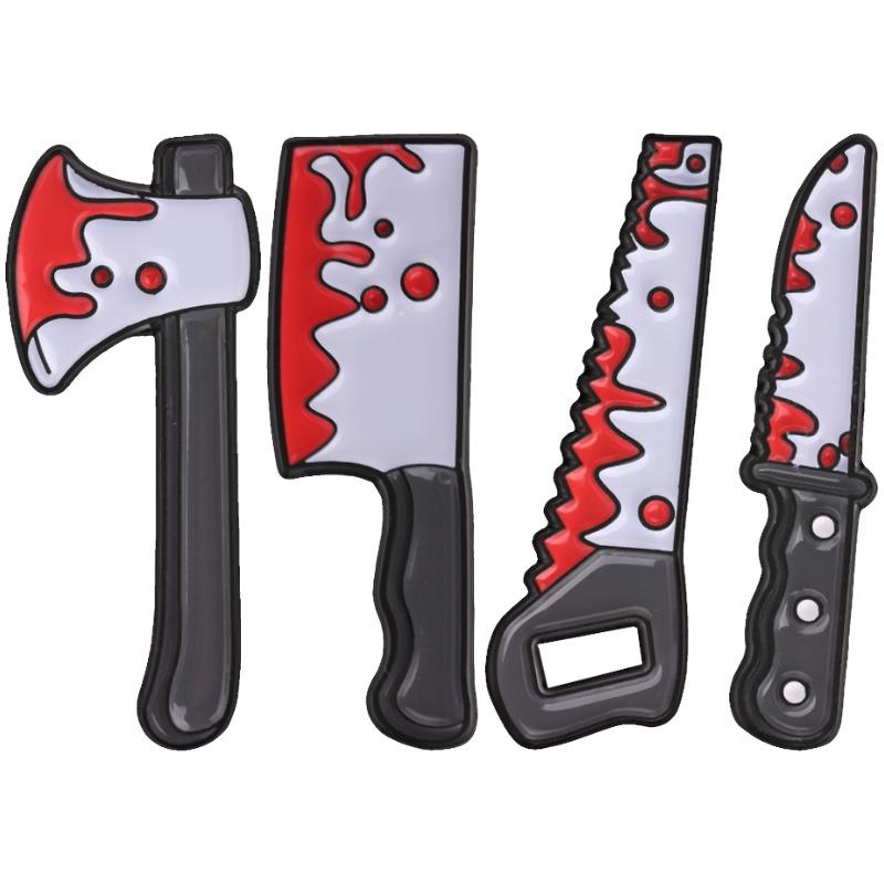 Halloween Knife Axe Badges Horror Bloody Cleaver Saw Enamel Pin Creepy Backpack Brooch Spooky Gothic Accessories
