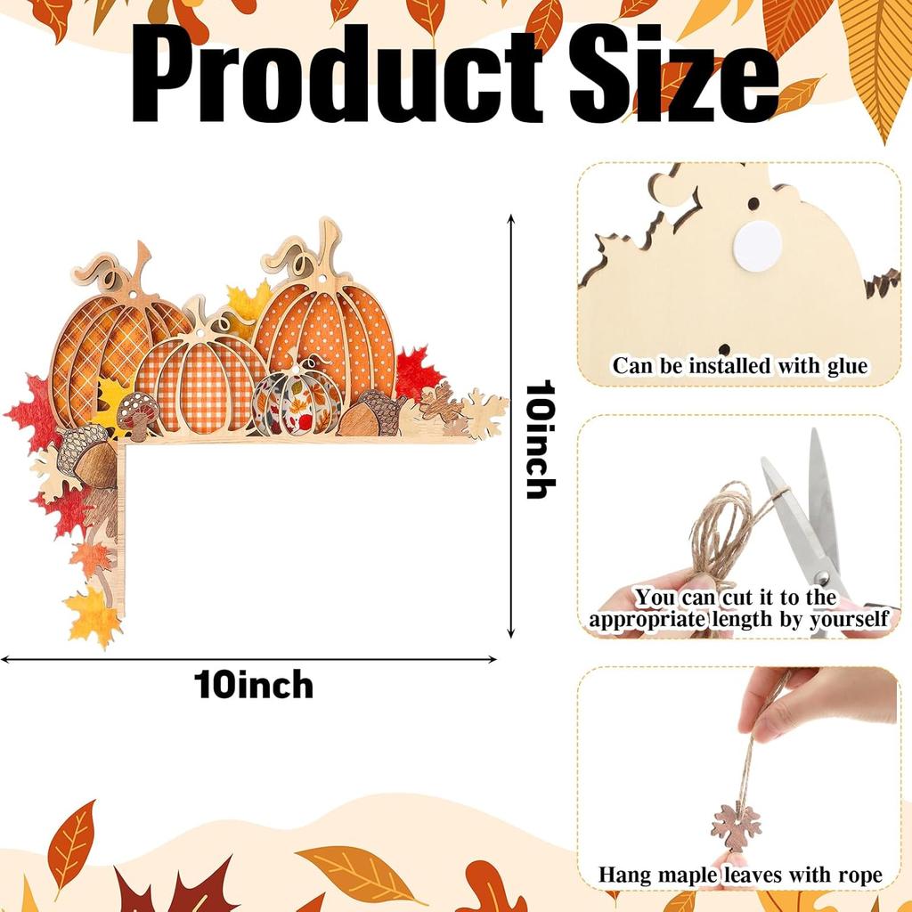 Fall Pumpkin Door Topper 10 x 10 Autumn Door Frame Corner Decor Thanksgiving Wood Pumpkin Signs Wall Decor for Kitchen Cabinet Window Corner Home