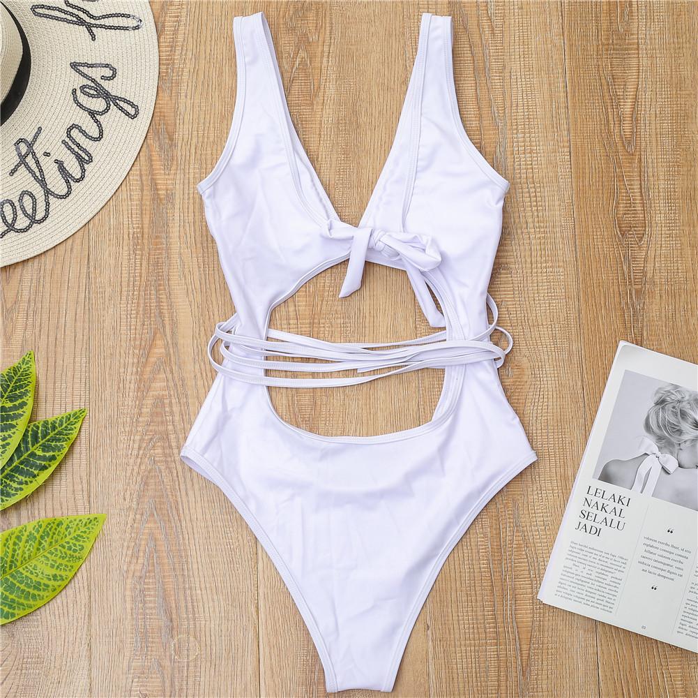 Женский купальник, сплошной цвет, завязка на спине, сексуальные стринги с вырезом, цельный купальник, бикини, пляжная одежда, купальные костюмы