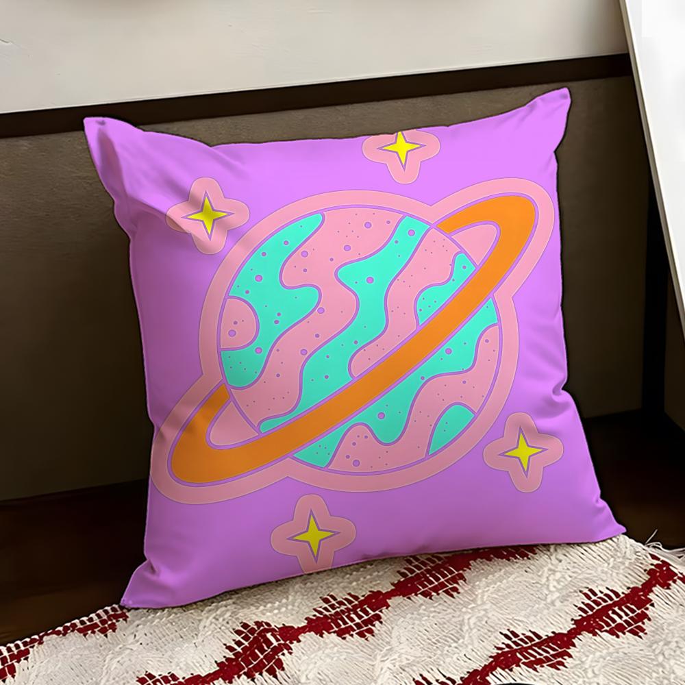 Orbiting Cartoon Planet Cushion Cover Reversible Soft Durable Pillow Cover Home  Car MultiScene Use for Daily Comfort