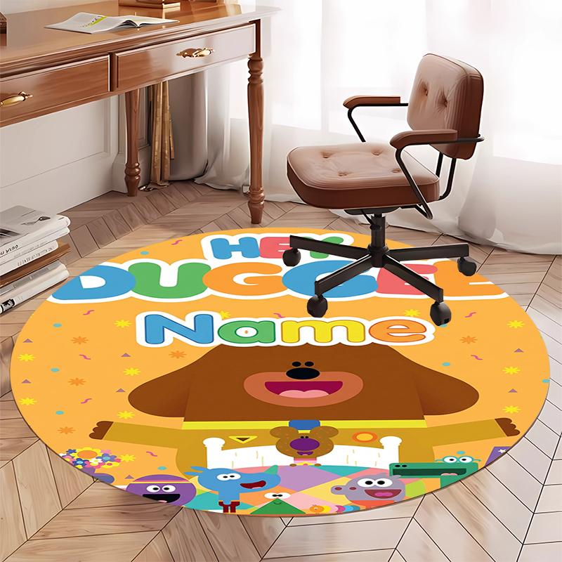 Custom Name Hey Duggee Printed Round Rug Carpet Chair Rug Area Rug Entryway Doormats,for Office Chair Living Room Bedroom Kitchen Room.