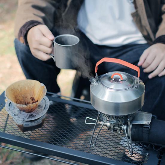 1L Camping Coffee Pot Kettle with Silicone Handle Compact Size Portable Polished Surface Easy To Clean Camping Pot Water Kettle