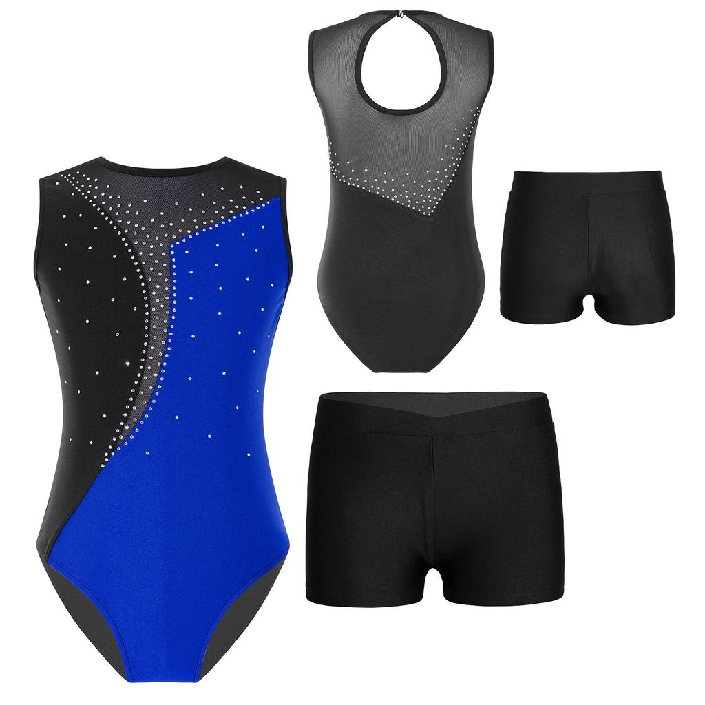 Детский трико без рукавов для девочек, танцевальная гимнастика, тренировочная танцевальная одежда с шортами