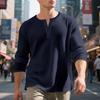 Мужская винтажная повседневная футболка-henley с длинным рукавом и жаккардом