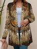 2025 Women's Vintage Ethnic Printed Long Sleeve Cardigan, Polyester Open Front, Lightweight Cover Up, Spring Autumn Casual Coat