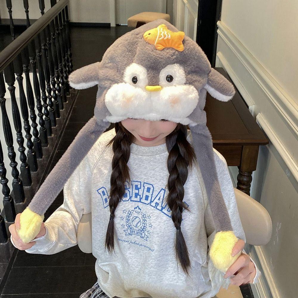 Ветрозащитная пушистая шапка-свитер Кавайная теплая шапка Лэй Фэн Шапка с двигающимися ушками пингвина Аксессуары для одежды