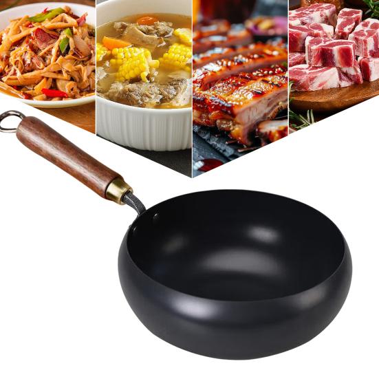 Традиционная сковорода вок из кованого железа с антипригарным покрытием, деревянной ручкой, сковорода для жарки, японская посуда для газовых и индукционных плит