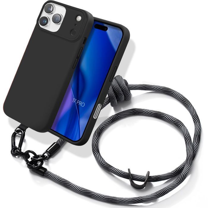 Coque avec Cordon Gris - BOOLING - pour iPhone 17 Pro - Antichoc Anti-Rayures Noir