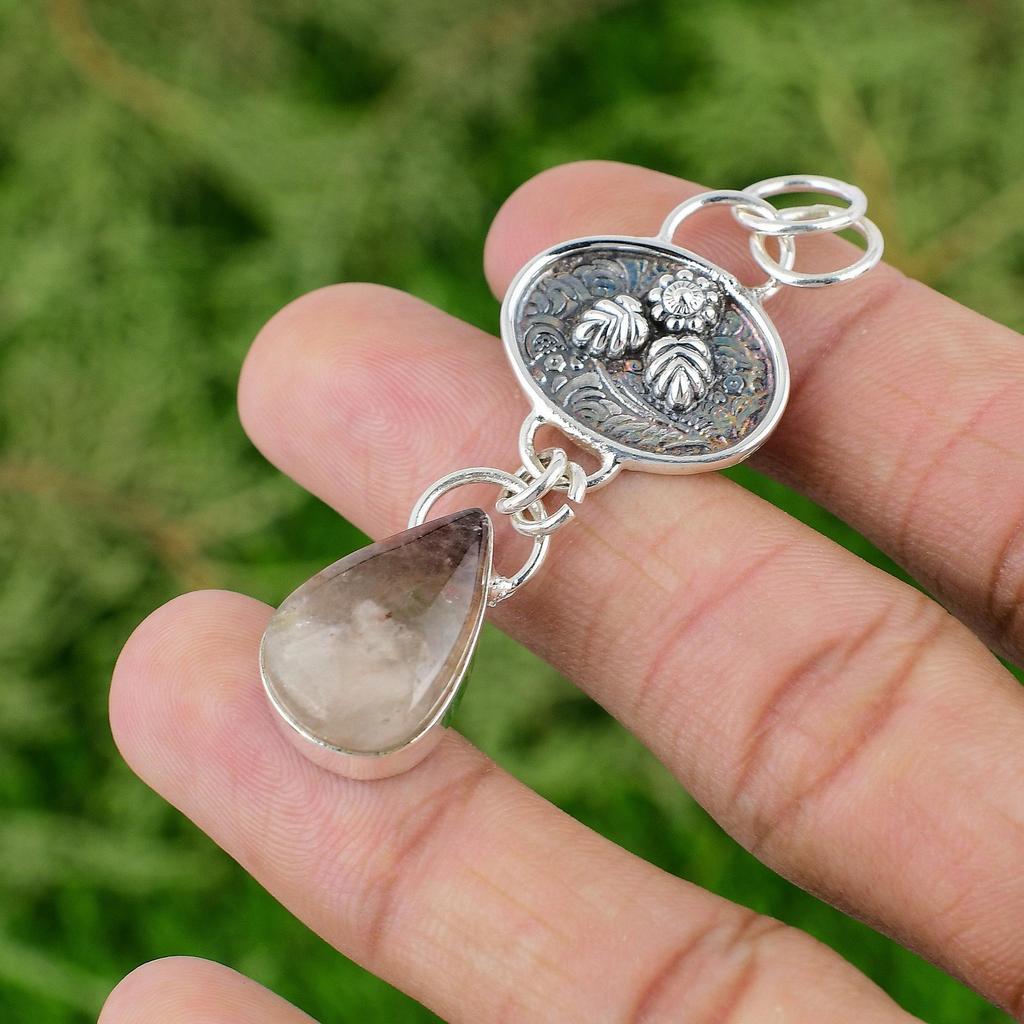 Daughters Day Sale 925 Silver Natural Elestial Quartz Engagement Wedding Pendant