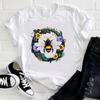 (Asian Size) Short Sleeve Tee Top Feather Watercolor 90s Cute Style Fashion Tshirt Women Clothing Casual Print Lady Female Graphic T-shirt