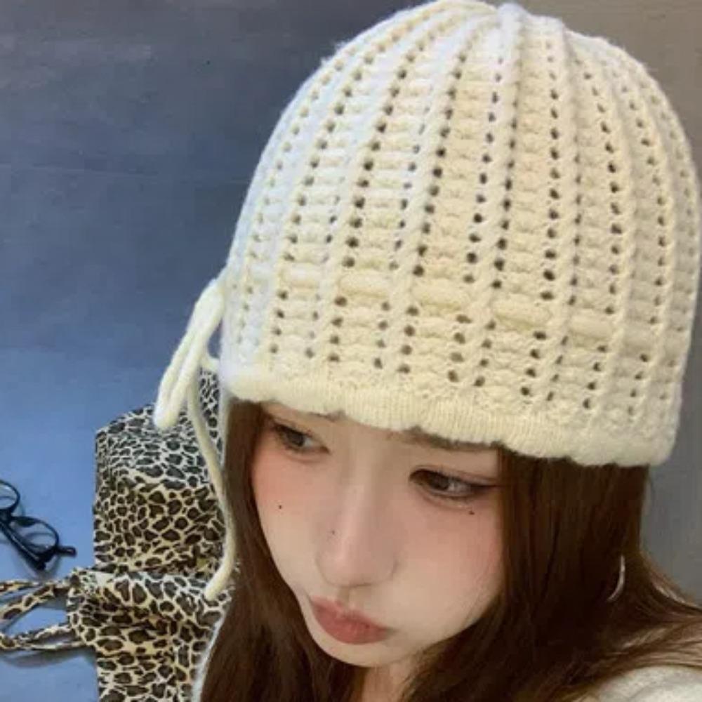 All-match Bow Knitted Hat Korean Style Brimless Beanie Cap Soft Crochet Pullover Cap  Outdoor