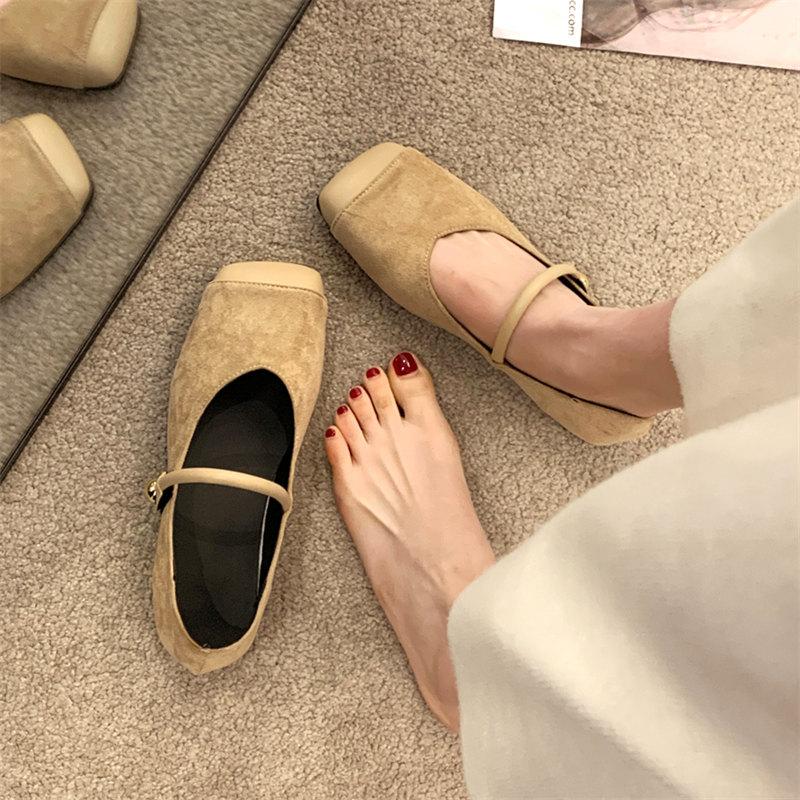 Fashion French Square Toe Mary Jane Shoes Women's Summer Low Heel Single Shoes Fashion Retro Loafers Women's Flat Bottomed Ballet Shoes