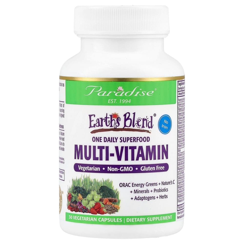 Paradise Herbs Earth's Blend One Daily Superfood Multivitamin, Iron-Free, 30 Veggie Capsules