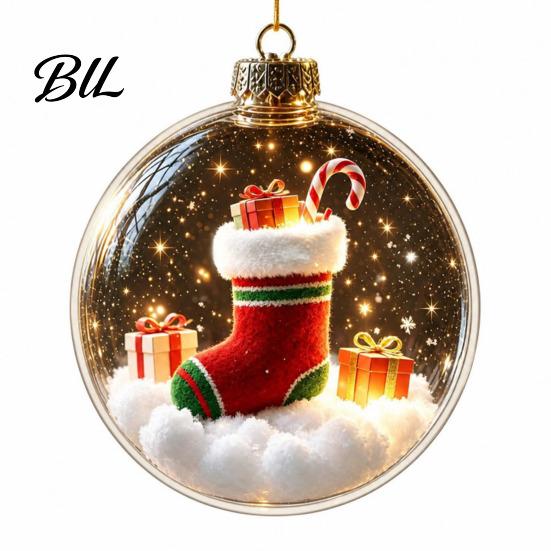 3D Winter Scene Decorations Glowing Christmas Story Ornament, Mini Holiday Light Up Ball Warm Glow Seasonal Decor Hanging Decoration, Acrylic