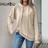 Drawstring Hooded Ruffle Long Sleeve Pocket Solid Colour Sweatshirt Autumn & Winter Women's