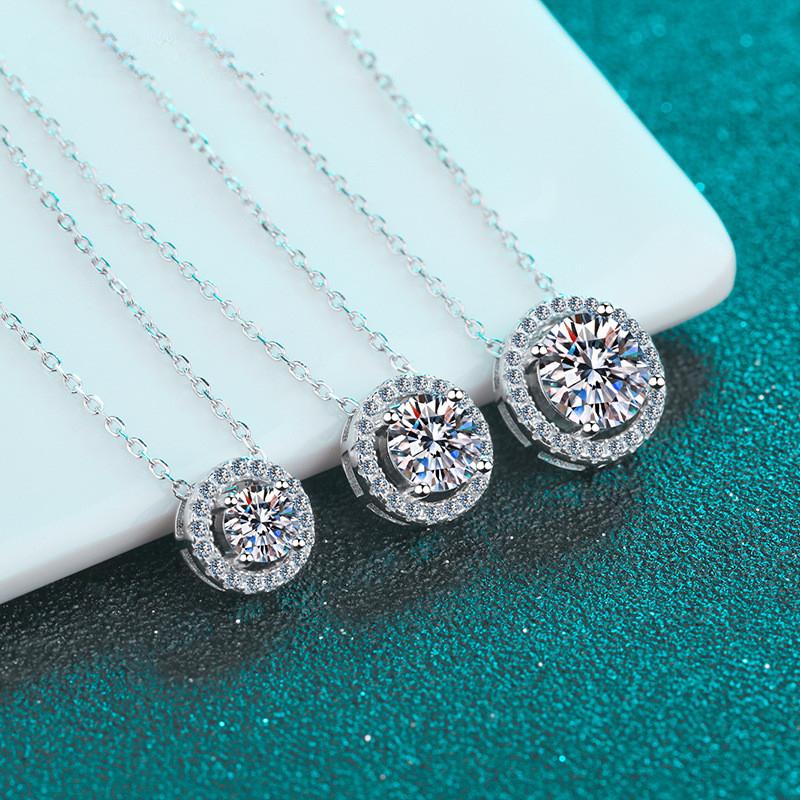 D Color 1-2 Carat Moissanite Necklace Women Round Bag Pendant Necklace 925 Sterling Silver Platinum Plated Luxury Wedding Jewelry
