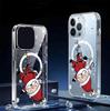 Магнитный чехол с перевернутым Сантой для iPhone 15/16/17 Pro Max - Прозрачный с полным покрытием